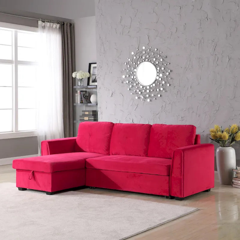 Canapé sectionnel de rangement réversible en velours large de 91 po avec lit et méridienne
