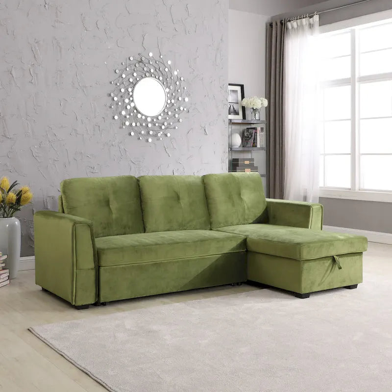 Canapé sectionnel de rangement réversible en velours large de 91 po avec lit et méridienne