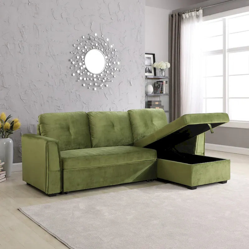 Canapé sectionnel de rangement réversible en velours large de 91 po avec lit et méridienne