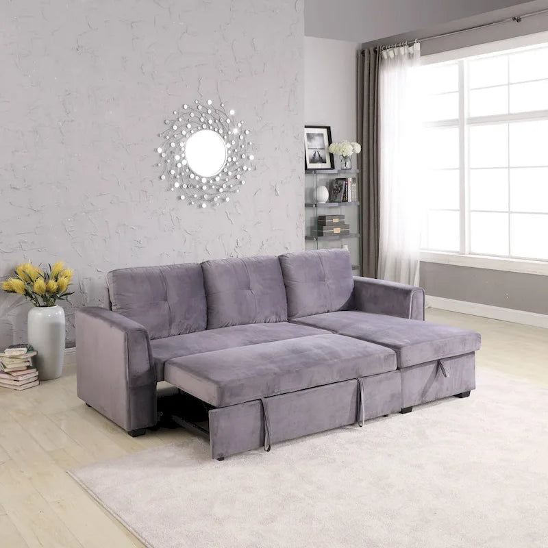 Canapé sectionnel de rangement réversible en velours large de 91 po avec lit et méridienne