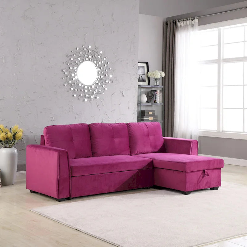 Canapé sectionnel de rangement réversible en velours large de 91 po avec lit et méridienne