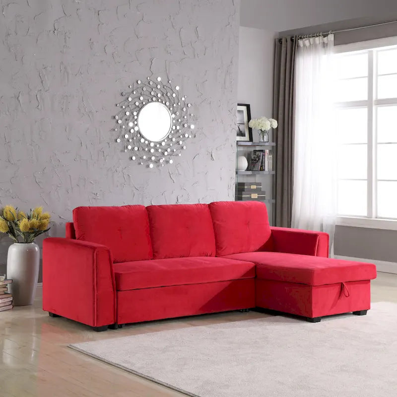 Canapé sectionnel de rangement réversible en velours large de 91 po avec lit et méridienne