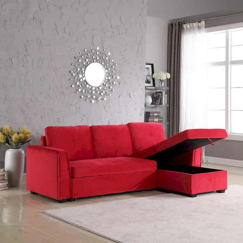 Canapé sectionnel de rangement réversible en velours large de 91 po avec lit et méridienne