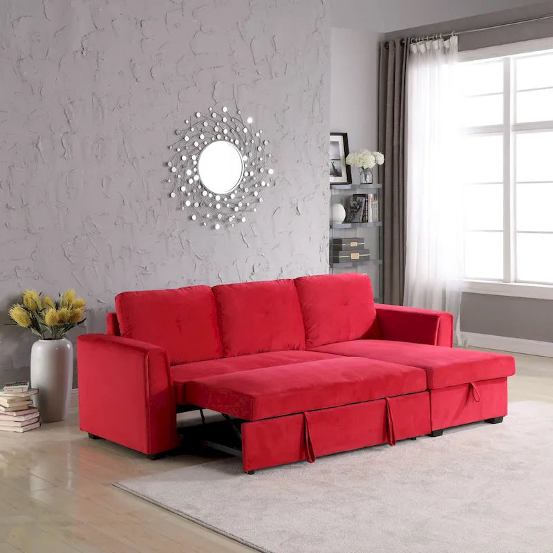 Canapé sectionnel de rangement réversible en velours large de 91 po avec lit et méridienne