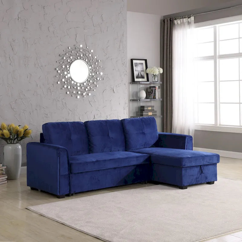 Canapé sectionnel de rangement réversible en velours large de 91 po avec lit et méridienne