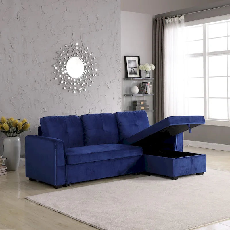 Canapé sectionnel de rangement réversible en velours large de 91 po avec lit et méridienne