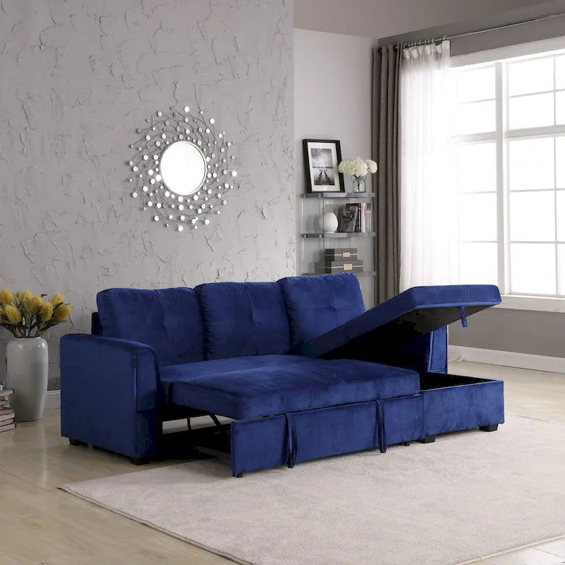 Canapé sectionnel de rangement réversible en velours large de 91 po avec lit et méridienne