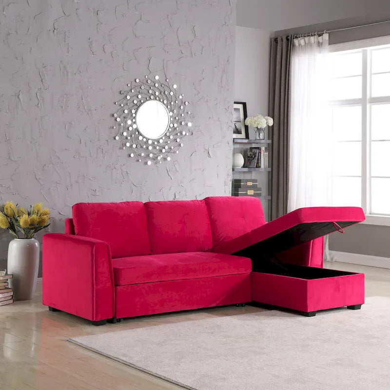 Canapé sectionnel de rangement réversible en velours large de 91 po avec lit et méridienne