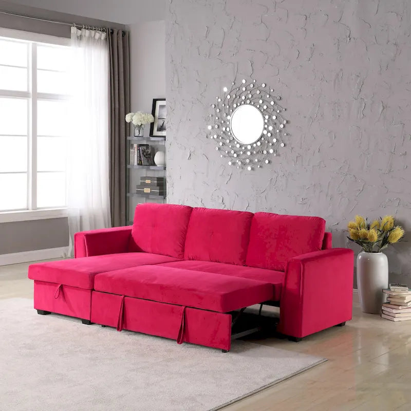 Canapé sectionnel de rangement réversible en velours large de 91 po avec lit et méridienne