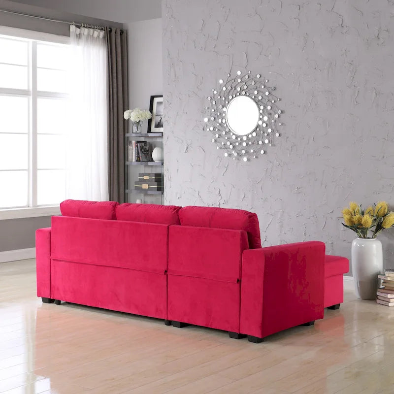 Canapé sectionnel de rangement réversible en velours large de 91 po avec lit et méridienne