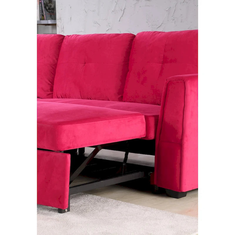Canapé sectionnel de rangement réversible en velours large de 91 po avec lit et méridienne