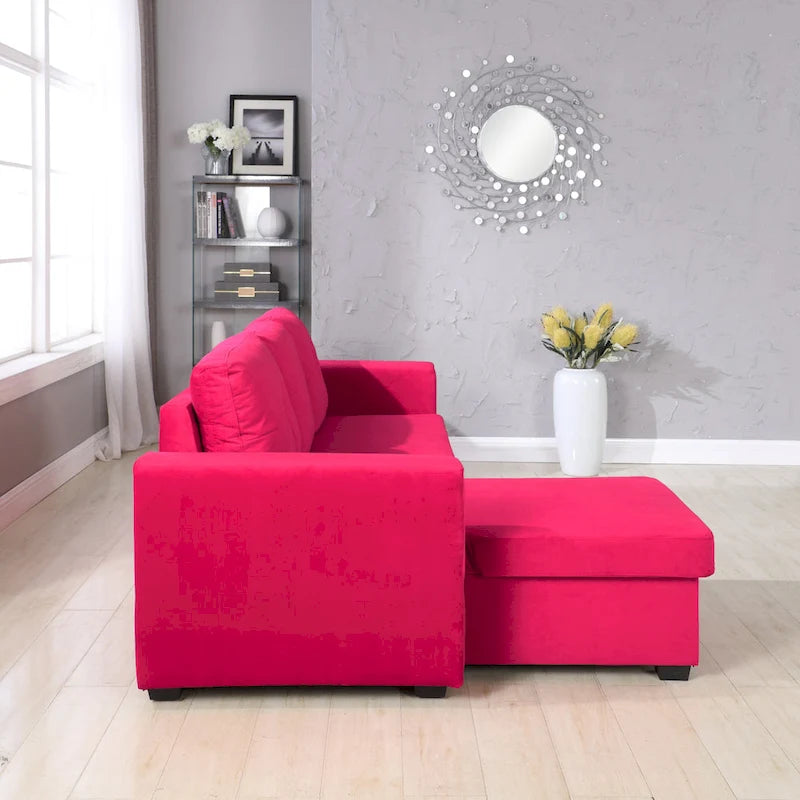 Canapé sectionnel de rangement réversible en velours large de 91 po avec lit et méridienne
