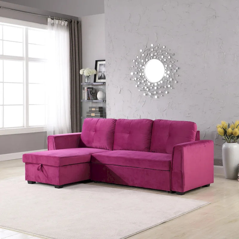 Canapé sectionnel de rangement réversible en velours large de 91 po avec lit et méridienne