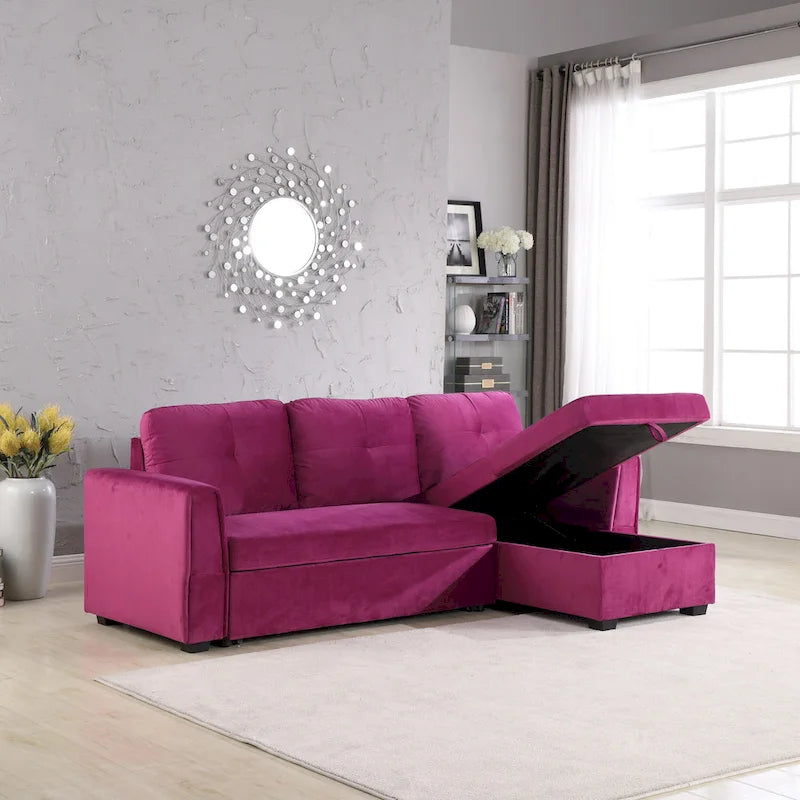 Canapé sectionnel de rangement réversible en velours large de 91 po avec lit et méridienne