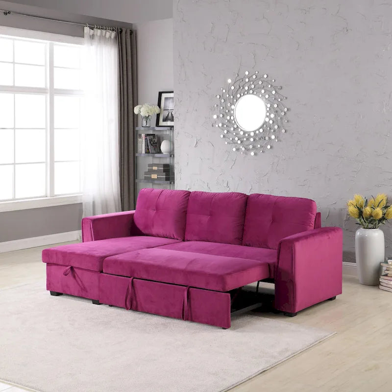 Canapé sectionnel de rangement réversible en velours large de 91 po avec lit et méridienne