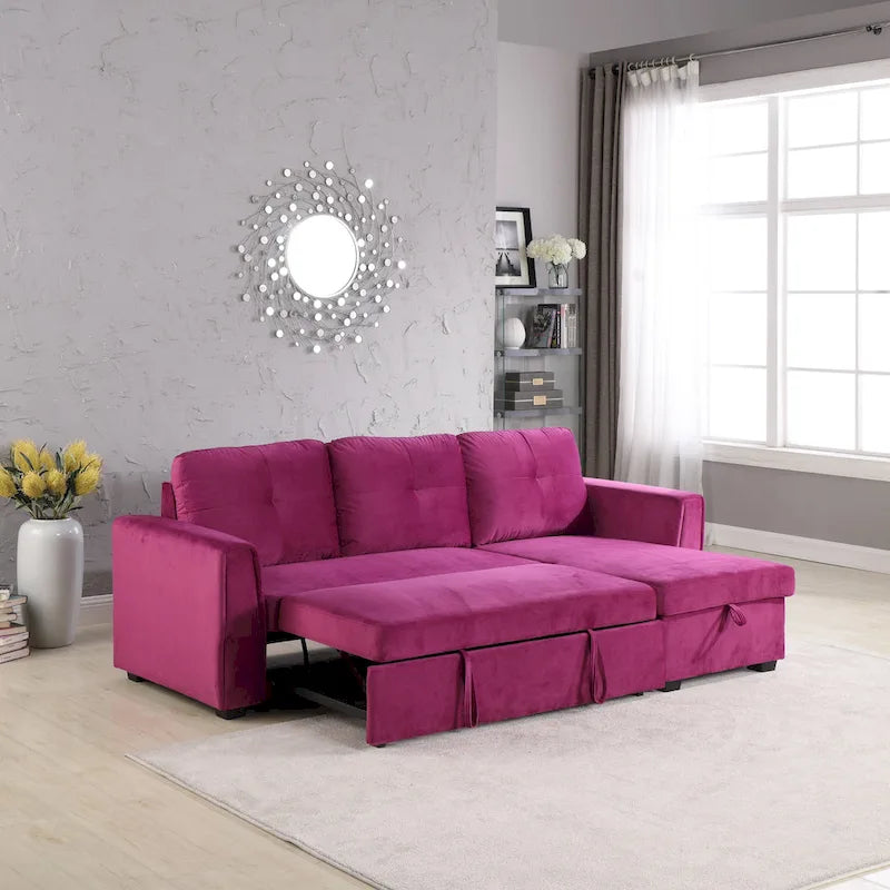 Canapé sectionnel de rangement réversible en velours large de 91 po avec lit et méridienne