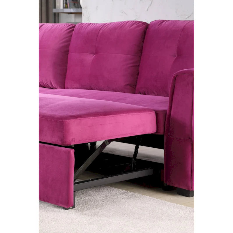 Canapé sectionnel de rangement réversible en velours large de 91 po avec lit et méridienne
