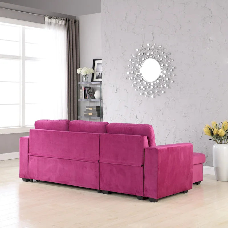 Canapé sectionnel de rangement réversible en velours large de 91 po avec lit et méridienne