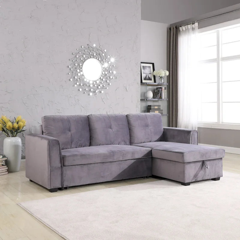 Canapé sectionnel de rangement réversible en velours large de 91 po avec lit et méridienne