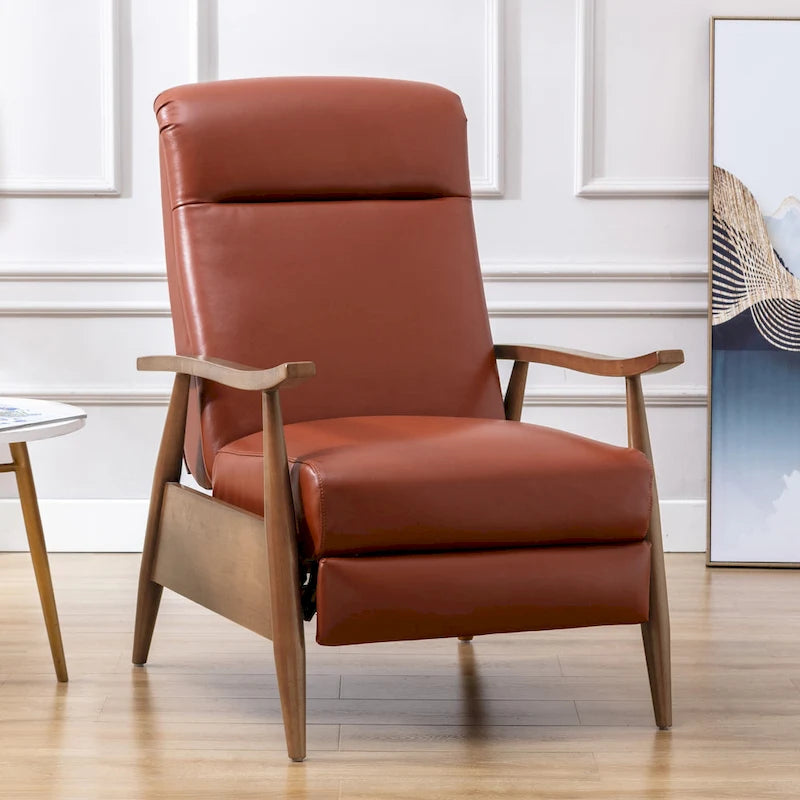 Fauteuil inclinable à dossier poussoir en cuir pleine fleur et bois Fordham par Greyson Living