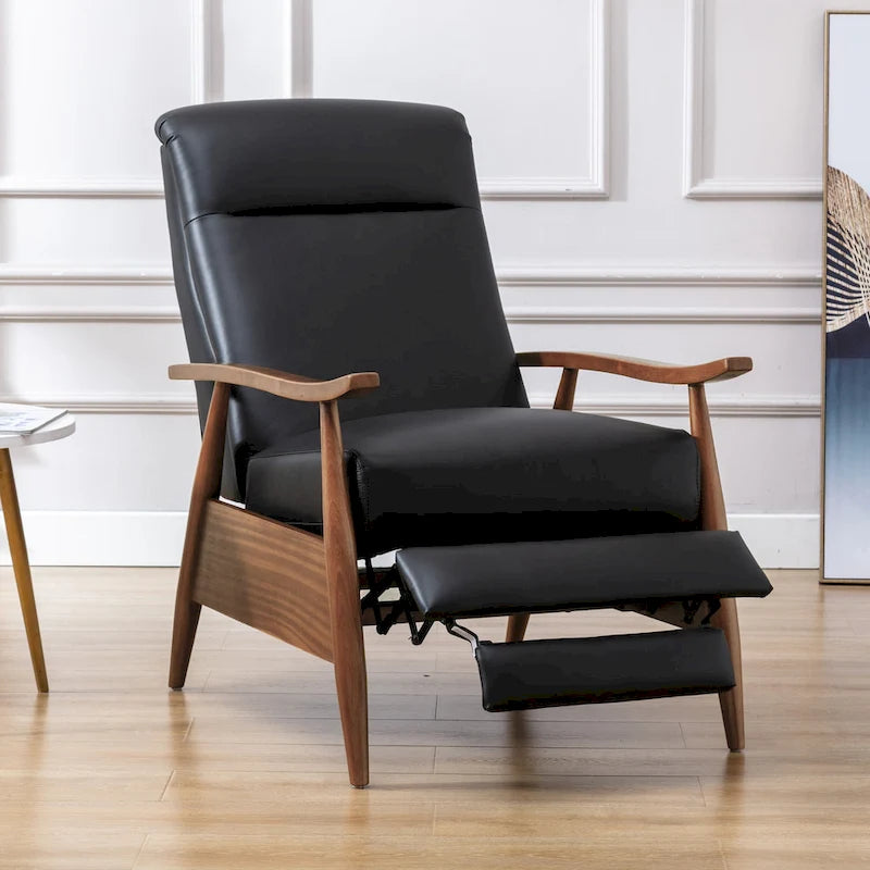 Fauteuil inclinable à dossier poussoir en cuir pleine fleur et bois Fordham par Greyson Living