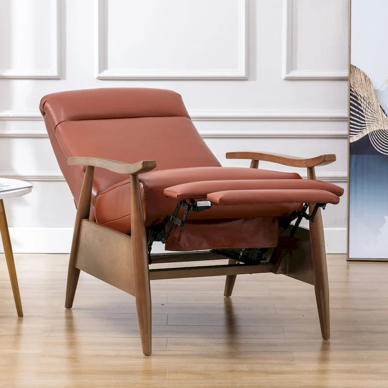 Fauteuil inclinable à dossier poussoir en cuir pleine fleur et bois Fordham par Greyson Living