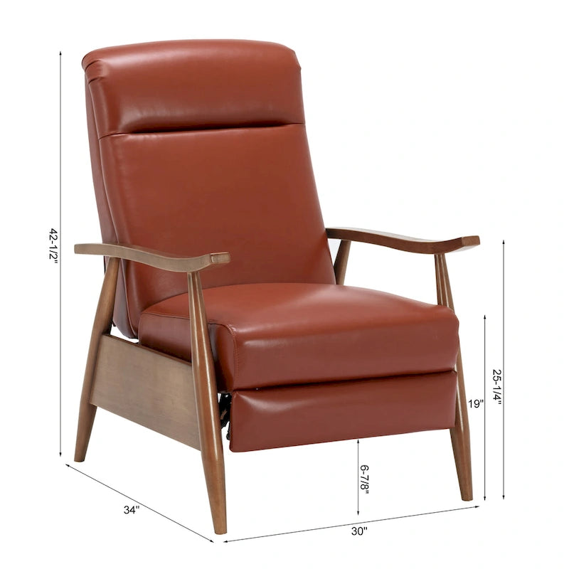 Fauteuil inclinable à dossier poussoir en cuir pleine fleur et bois Fordham par Greyson Living