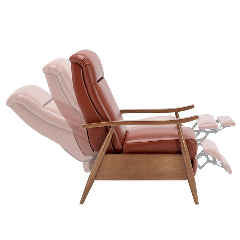 Fauteuil inclinable à dossier poussoir en cuir pleine fleur et bois Fordham par Greyson Living