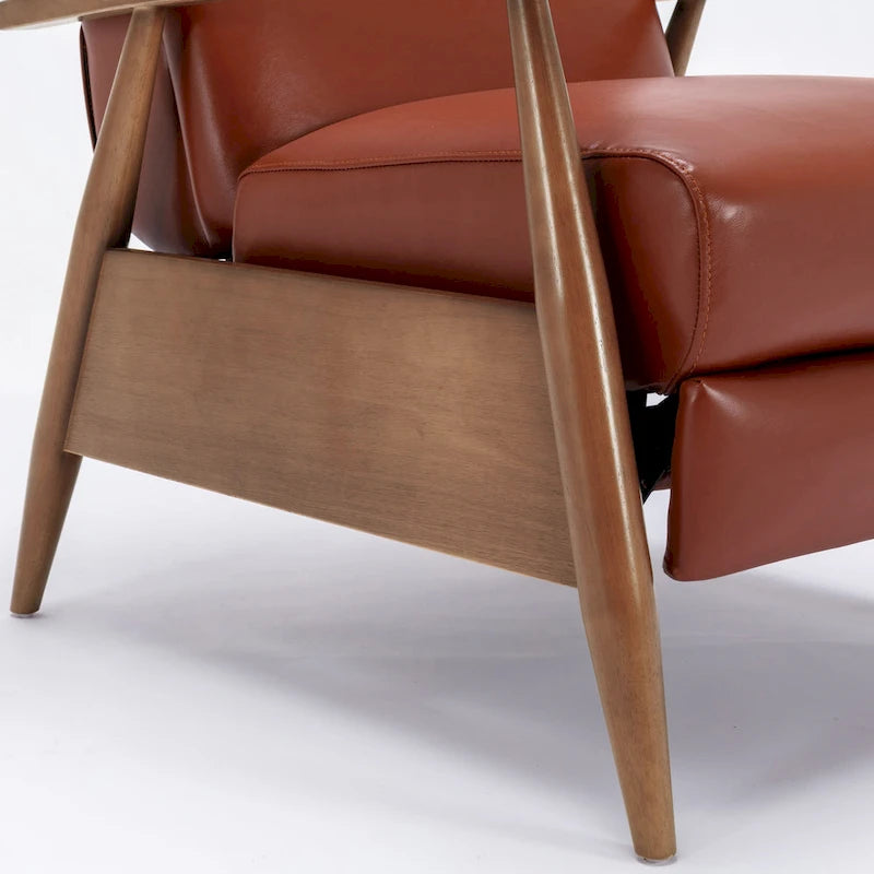 Fauteuil inclinable à dossier poussoir en cuir pleine fleur et bois Fordham par Greyson Living