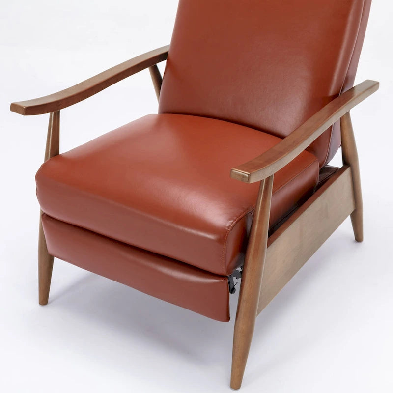 Fauteuil inclinable à dossier poussoir en cuir pleine fleur et bois Fordham par Greyson Living
