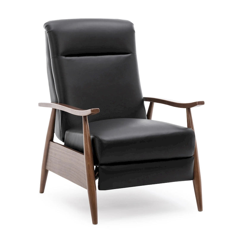 Fauteuil inclinable à dossier poussoir en cuir pleine fleur et bois Fordham par Greyson Living