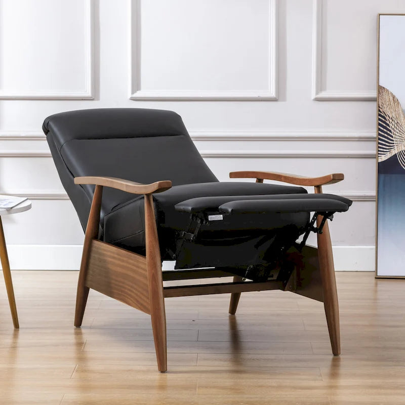 Fauteuil inclinable à dossier poussoir en cuir pleine fleur et bois Fordham par Greyson Living