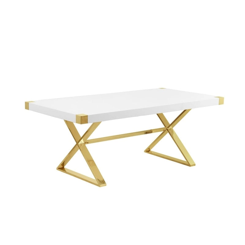 Table à manger Best Quality Furniture D440-3 avec plateau en bois laqué blanc lisse