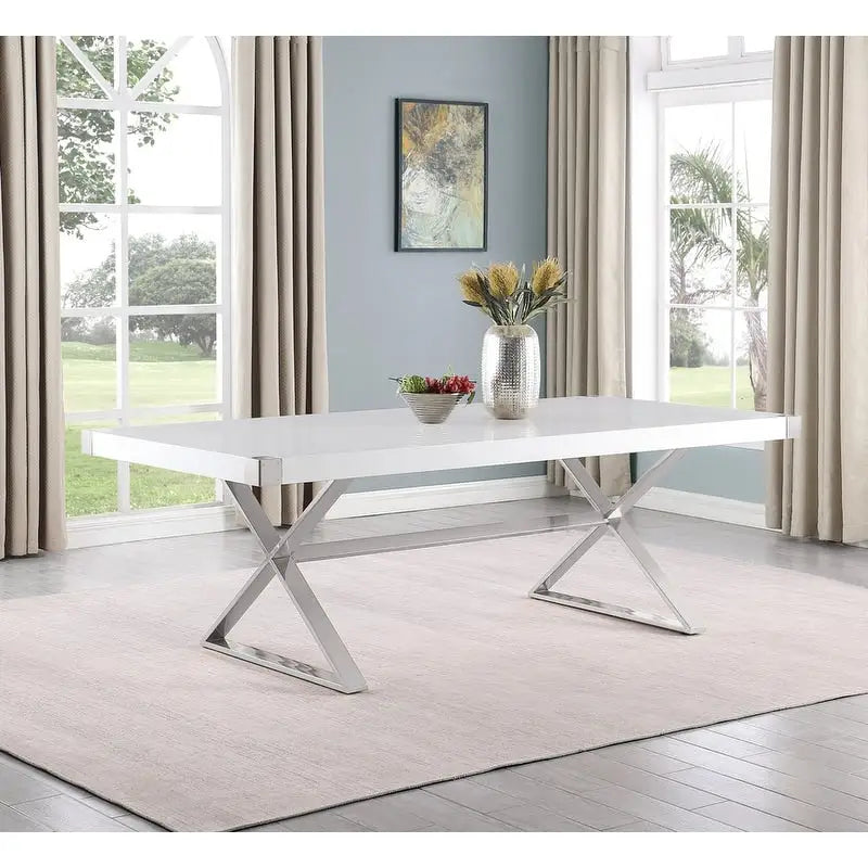 Table à manger Best Quality Furniture D440-3 avec plateau en bois laqué blanc lisse