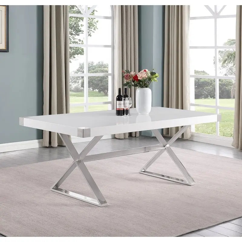 Table à manger Best Quality Furniture D440-3 avec plateau en bois laqué blanc lisse