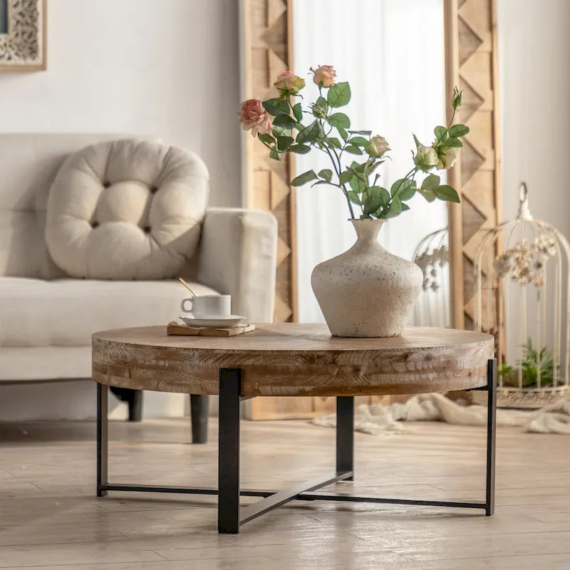 31,29 Table Basse Ronde Moderne Rétro avec Jonction