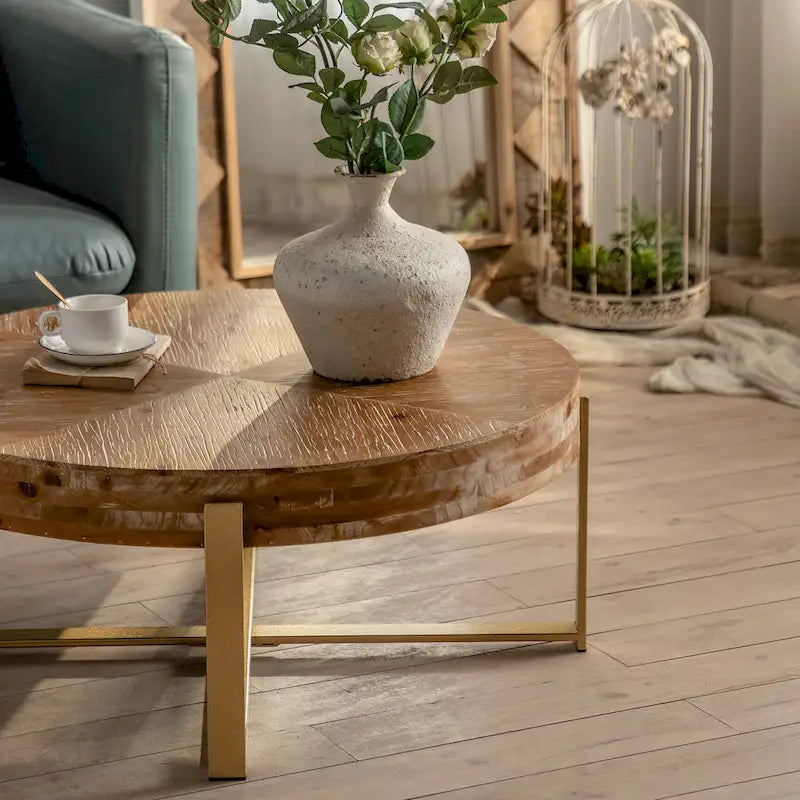 31,29 Table Basse Ronde Moderne Rétro avec Jonction