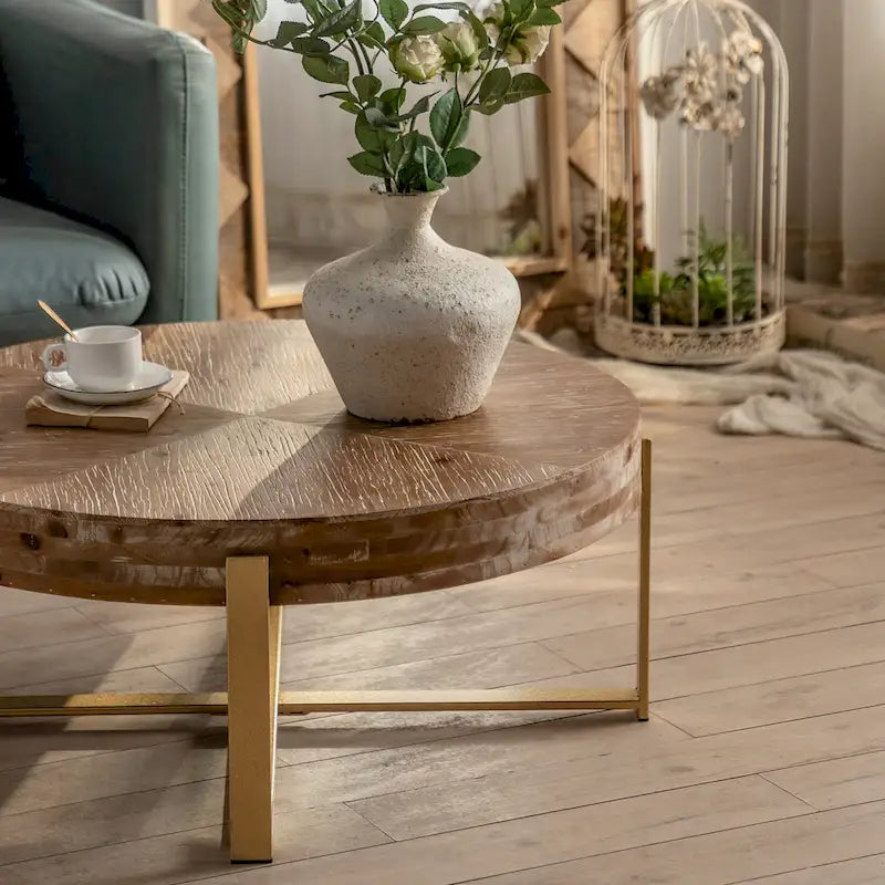 31,29 Table Basse Ronde Moderne Rétro avec Jonction