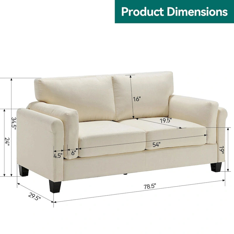 Morden Fort Canapé double moderne à accoudoirs, canapé à assise profonde, coussins de dossier rembourrés, tissu d'ameublement durable
