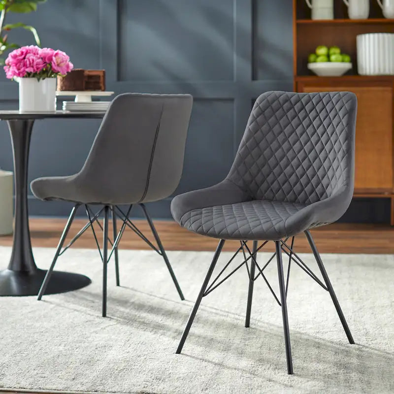 angelo:Ensemble de salle à manger rond 5 pièces en velours Kavitt, style moderne du milieu du siècle
