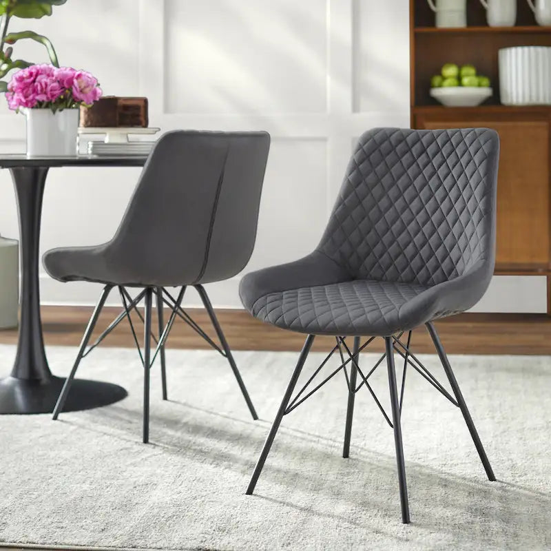 angelo:Ensemble de salle à manger rond 5 pièces en velours Kavitt, style moderne du milieu du siècle