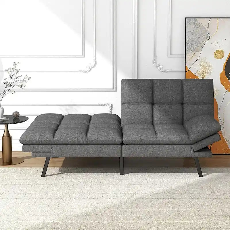 Futon moderne en lin avec mousse à mémoire de forme et accoudoirs réglables