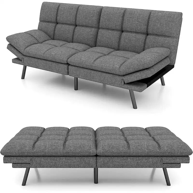 Futon moderne en lin avec mousse à mémoire de forme et accoudoirs réglables