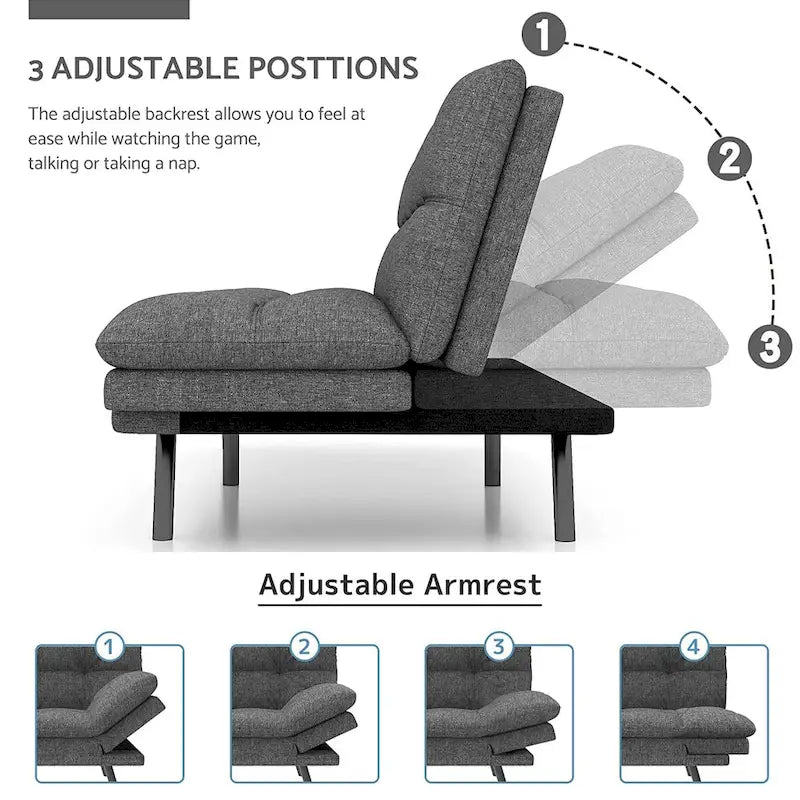 Futon moderne en lin avec mousse à mémoire de forme et accoudoirs réglables