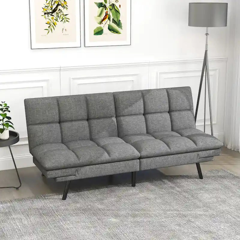 Futon moderne en lin avec mousse à mémoire de forme et accoudoirs réglables