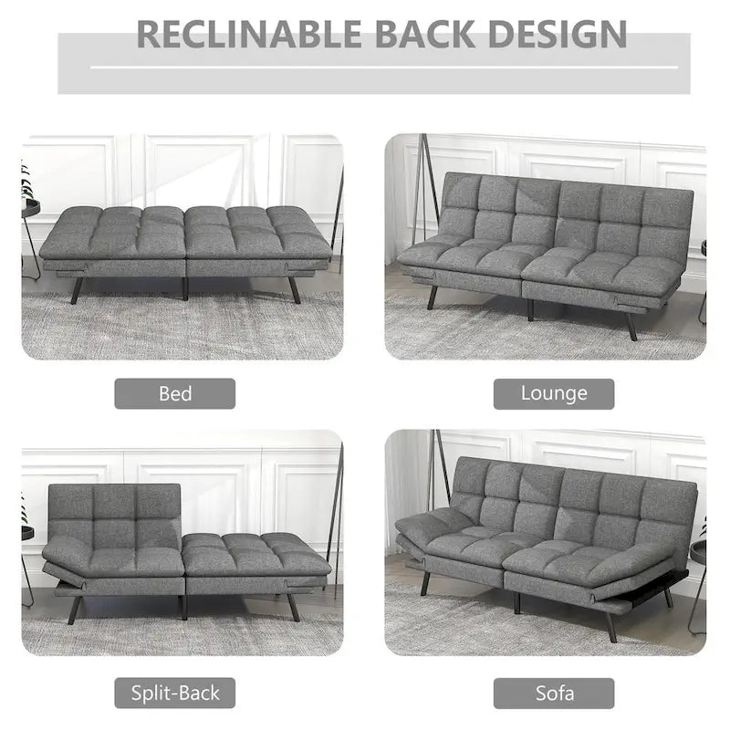 Futon moderne en lin avec mousse à mémoire de forme et accoudoirs réglables