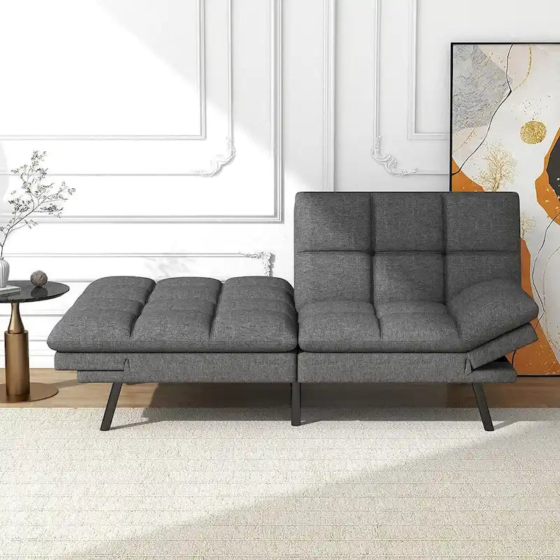 Futon moderne en lin avec mousse à mémoire de forme et accoudoirs réglables
