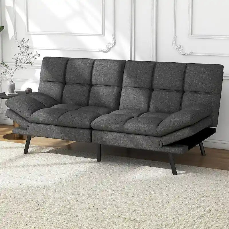 Futon moderne en lin avec mousse à mémoire de forme et accoudoirs réglables