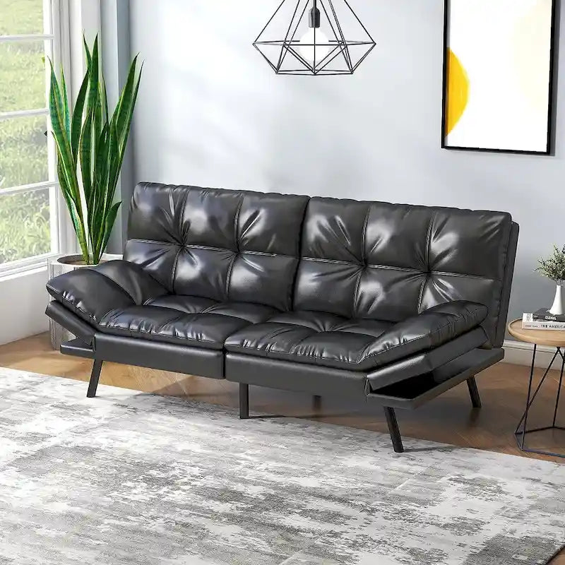 Futon moderne en lin avec mousse à mémoire de forme et accoudoirs réglables