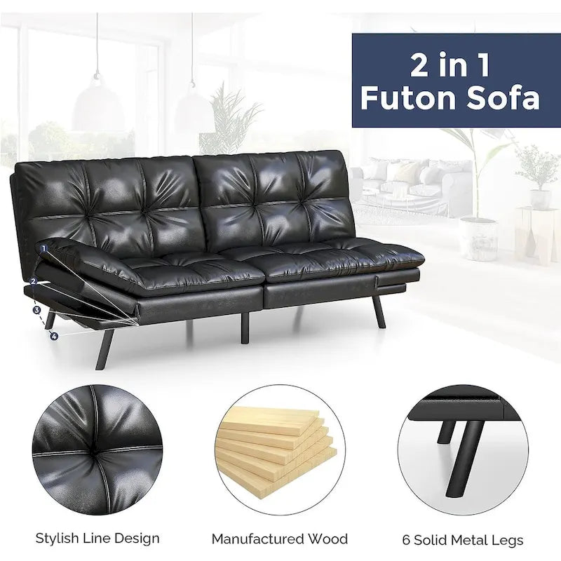 Futon moderne en lin avec mousse à mémoire de forme et accoudoirs réglables